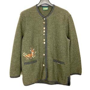 Geiger Wool Green Jacket with Embroidered Deer
